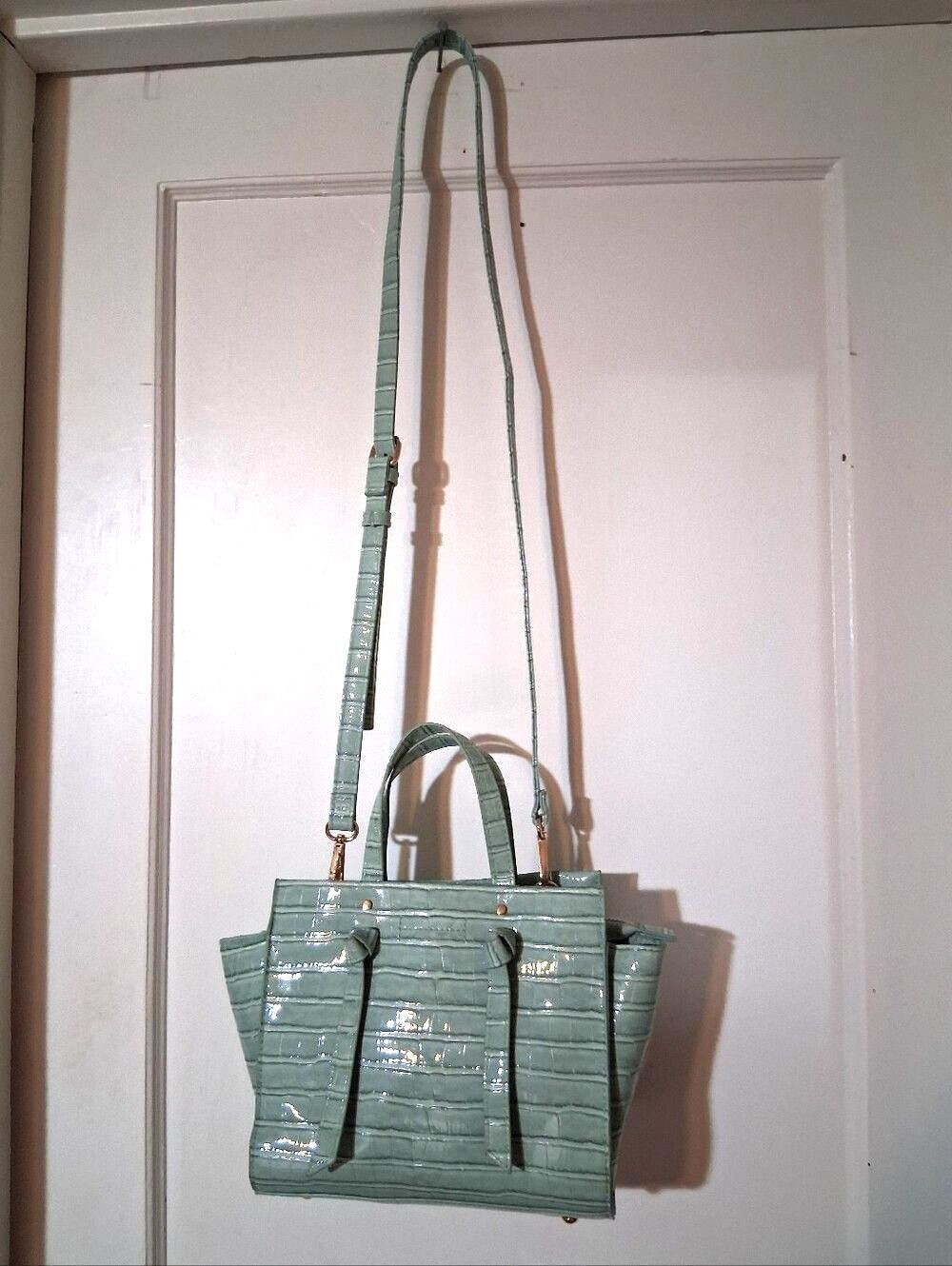 Cato Sage Green Croc Embossed Mini Satchel Crossbody Bag Top Handle Purse - Picture 5 of 12
